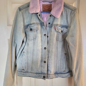 Levi's Light Blue Denim Jacket with Pink Collar